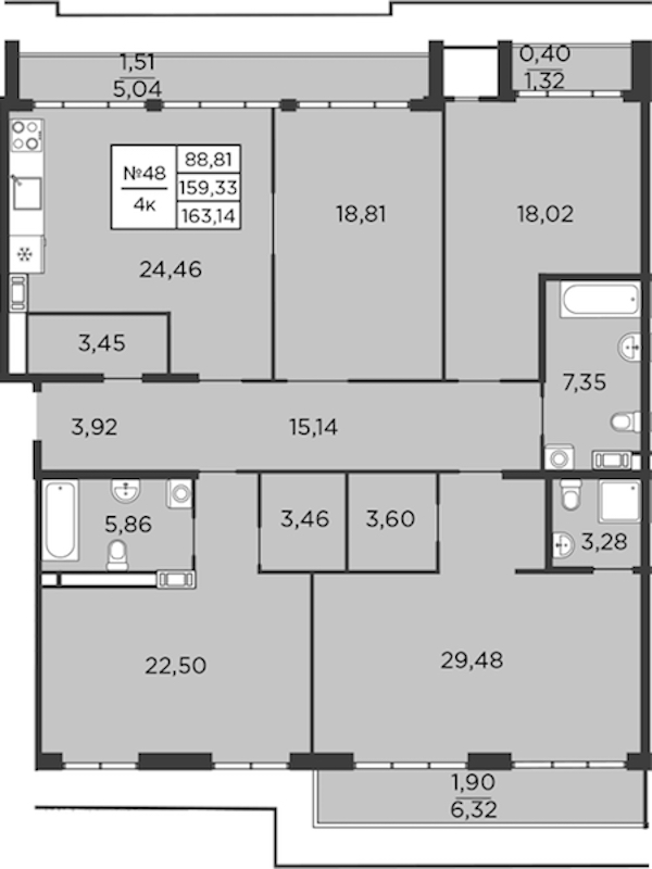 4-комнатная квартира 163.14 м², 9/9 эт., ЖК «Бакунина 33»